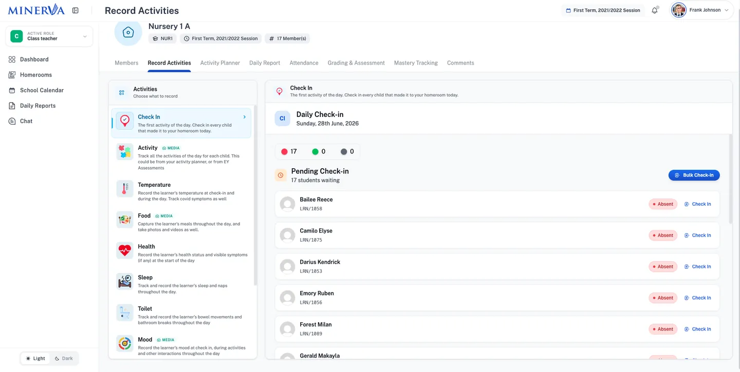 Class activity tracking